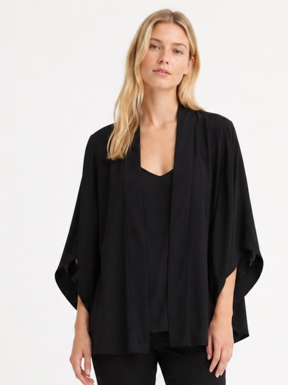 Eileen Fisher 100% Silk Open-Front Kimono Cape Jacket Medium Petite